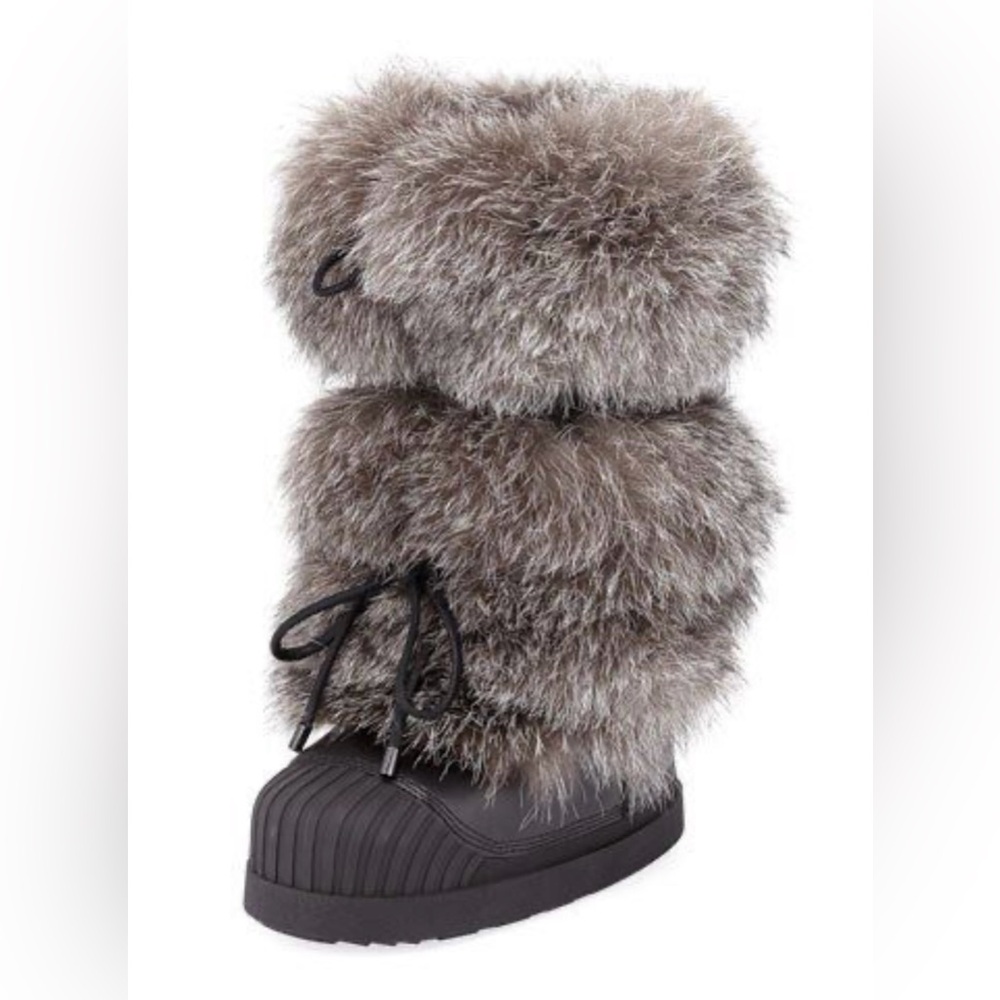 Moncler Gray Fur-Trim Boots